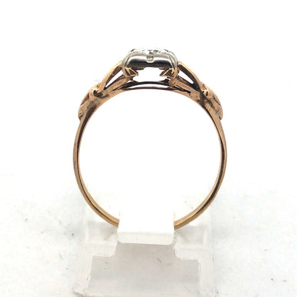 Art Nouveau Art Deco 14K Yellow Gold Diamond Solitaire Engagement Bridal Ring