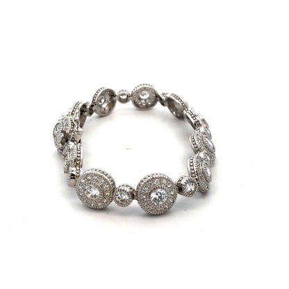 Designer R 925 Sterling Silver Round Cubic Zirconia CZ Retro Tennis Bracelet