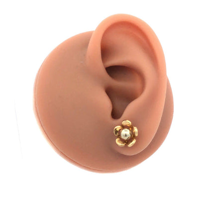 Designer Milor Spain 14K Yellow White Gold Two Tone Flower Stud Earrings