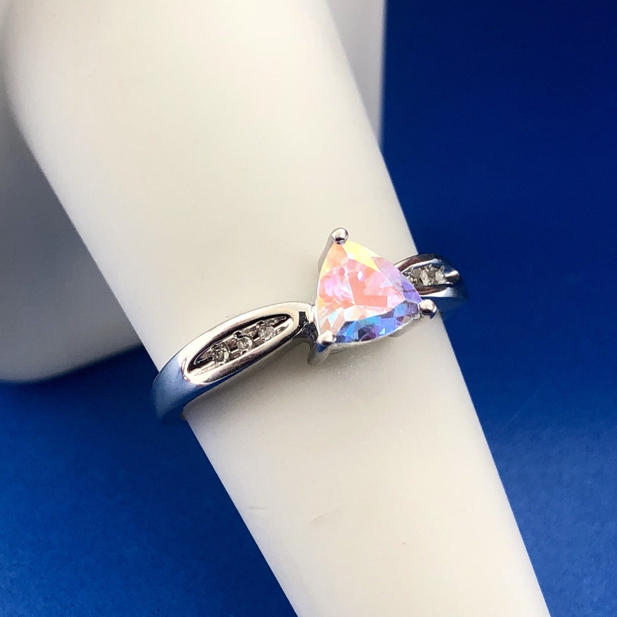 Modern 10K White Gold Trilliant Passion Topaz Diamond Engagement Promise Ring