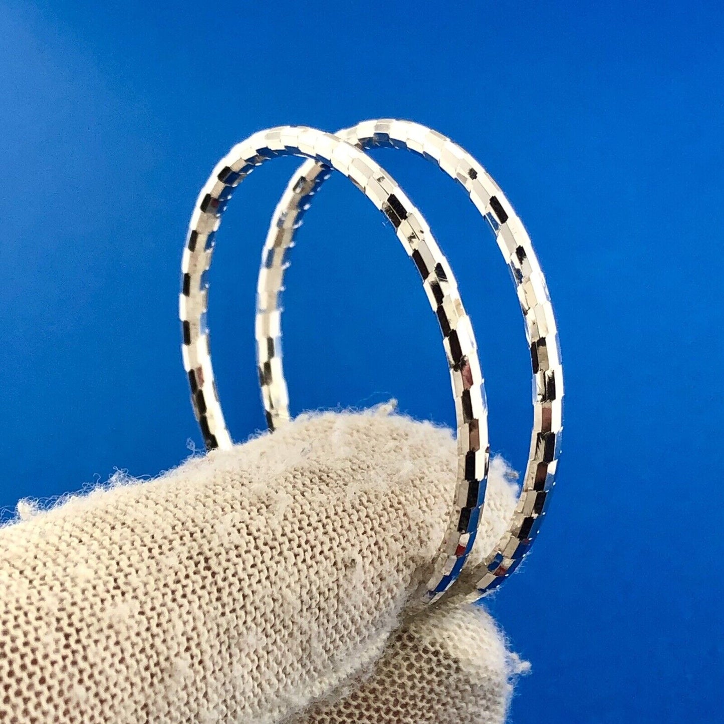 Stunning Sterling Silver 925 Textured 1.5" Hoop Earrings w/ Snap Closure