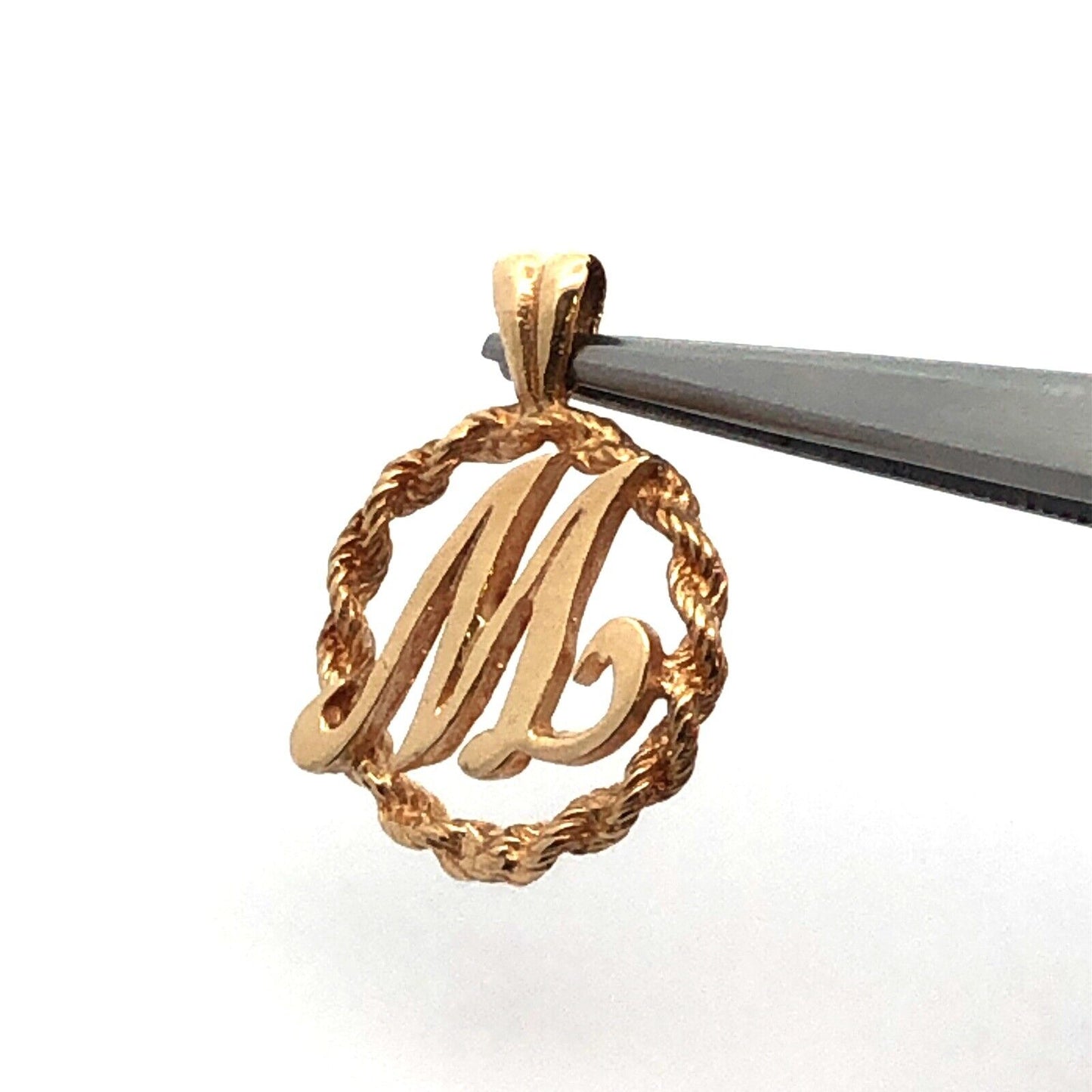 Designer 10K Yellow Gold Letter Initial M Round Pendant