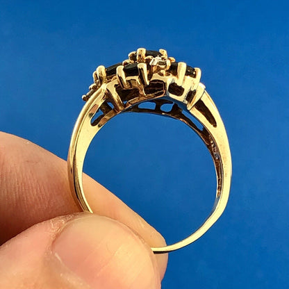 Retro 10K Yellow Sapphire Diamond Floral Cluster September Anniversary Ring