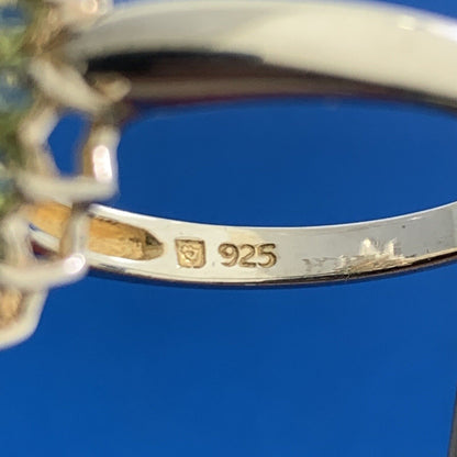 Designer 925 Sterling Silver Oval Jade Cabochon Round Peridot Halo Cocktail Ring