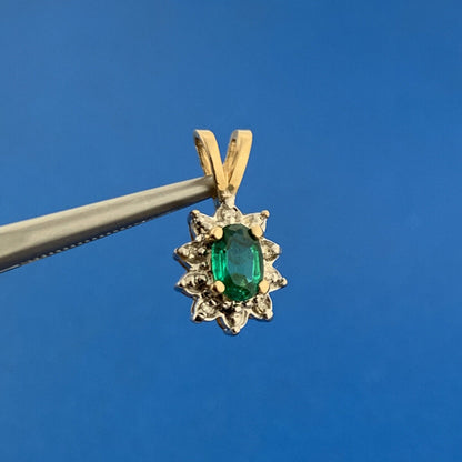 Designer 10k Yellow White Gold Oval Emerald Diamond Accented Charm Pendant