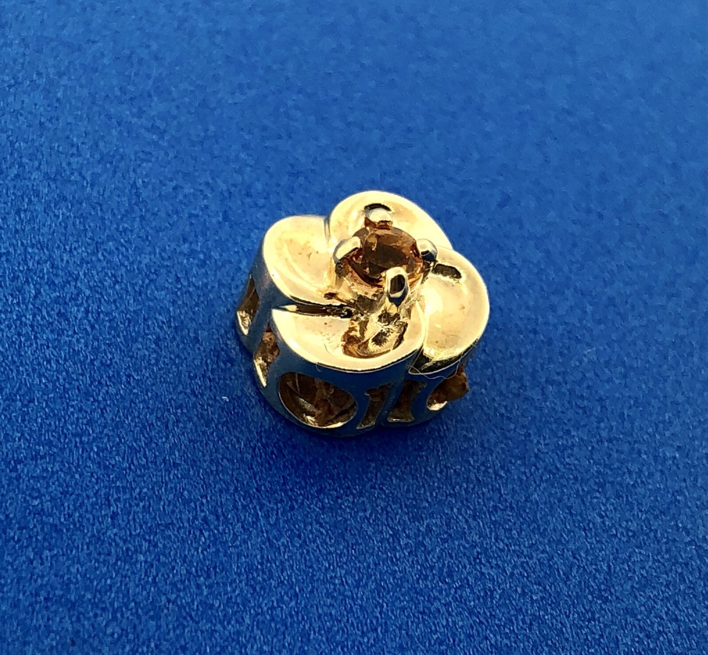 Designer DDH 10K Yellow Gold Citrine Flower November Slide Bracelet Charm