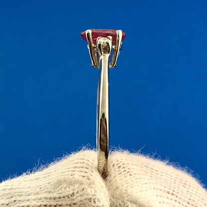 Vintage 14K White Gold Oval Ruby Solitaire Diamond Accent July Anniversary Ring