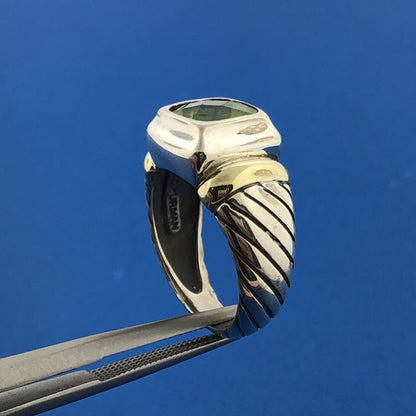 David Yurman 925 Sterling Silver 14K Yellow Gold Peridot Classic Cable Dome Ring