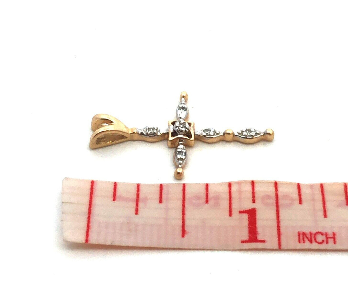 Designer AV 14K Yellow Gold Round Diamond Religious Communion Cross Pendant