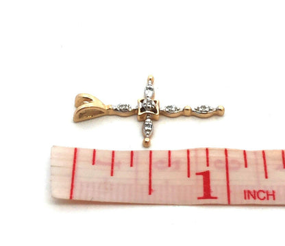 Designer AV 14K Yellow Gold Round Diamond Religious Communion Cross Pendant