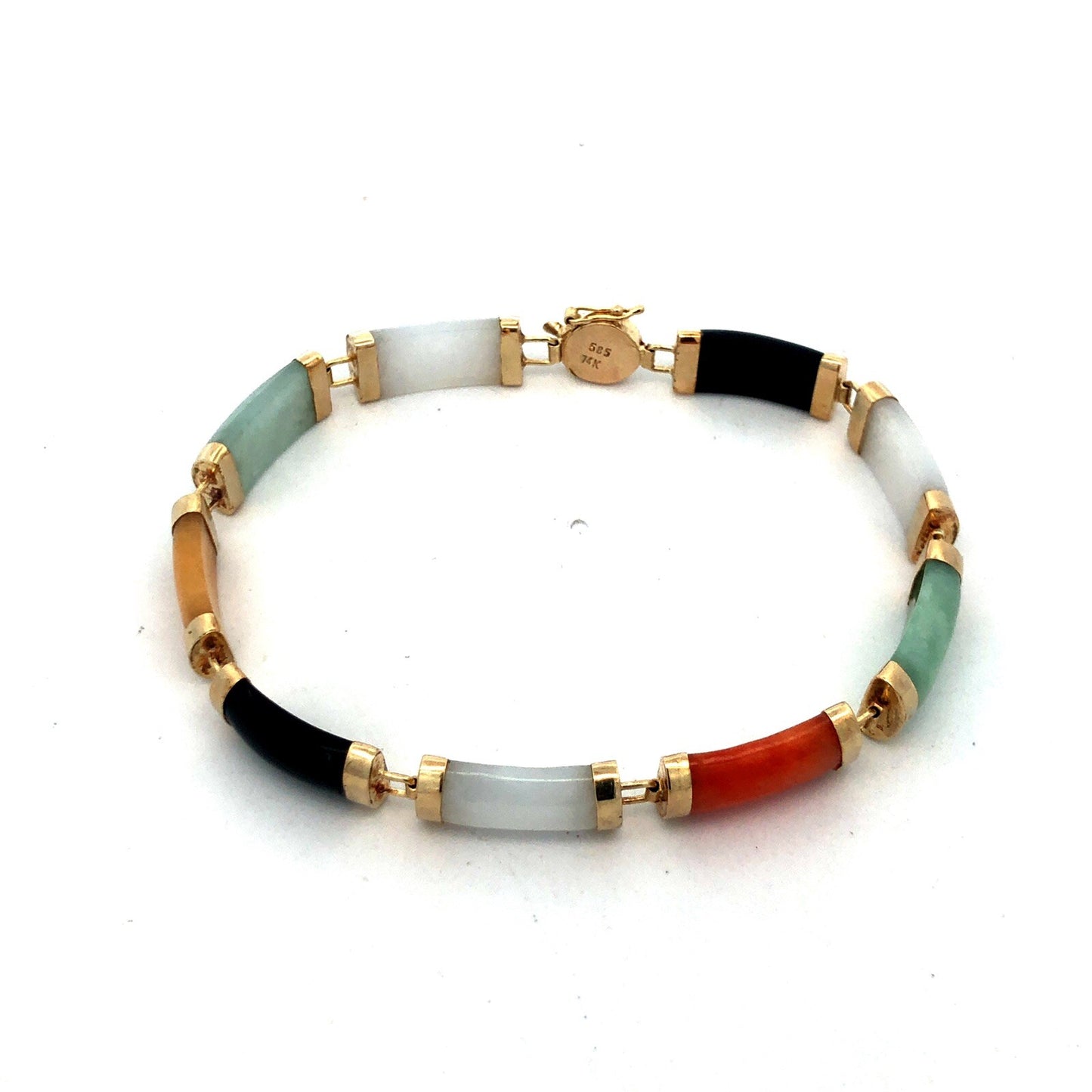 Gorgeous 14k Yellow Gold Elongated Cabochon Multi-Stone 7" Panel Link Bracelet