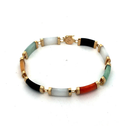 Gorgeous 14k Yellow Gold Elongated Cabochon Multi-Stone 7" Panel Link Bracelet