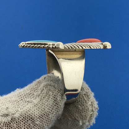 Carolyn Pollack Relios 925 Sterling Silver Turquoise Coral Squash Blossom Ring