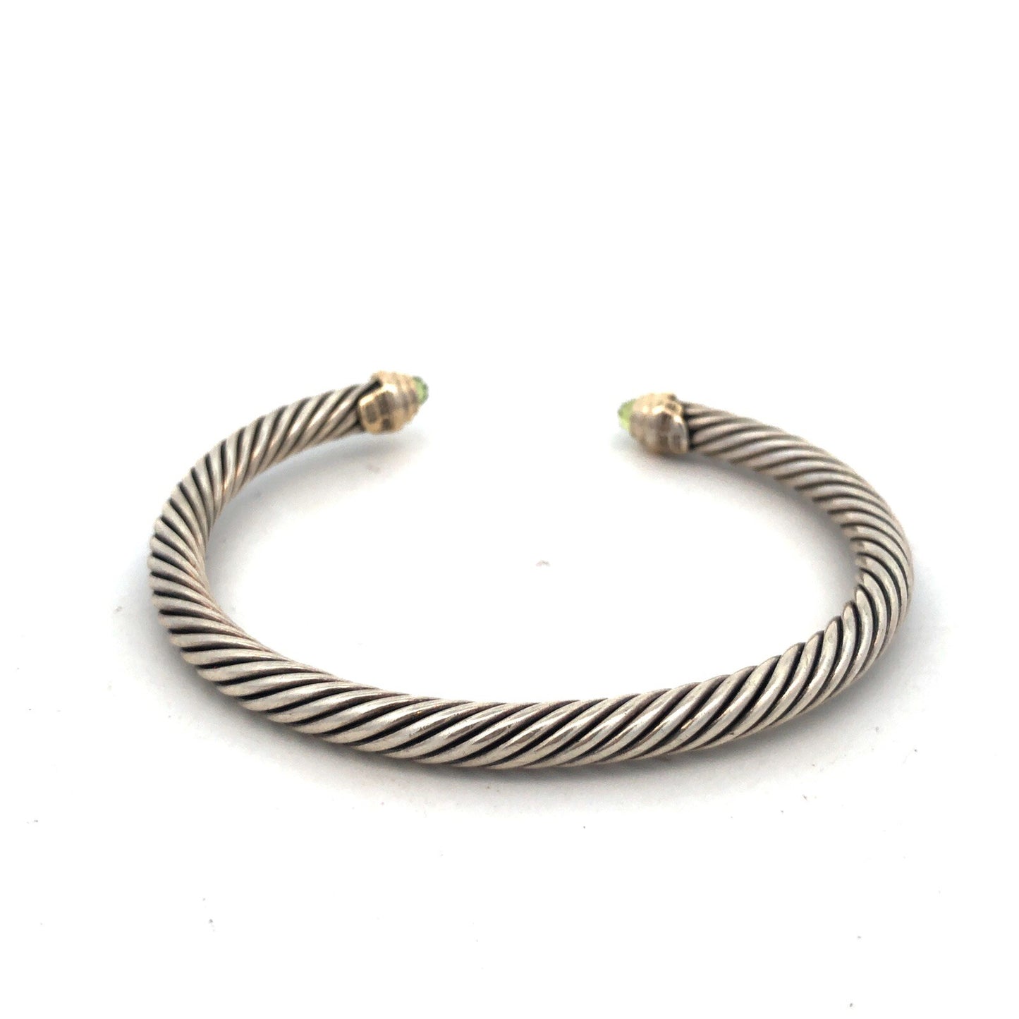 David Yurman Sterling Silver 14K Gold Peridot 5mm Classic Cable Cuff Bracelet