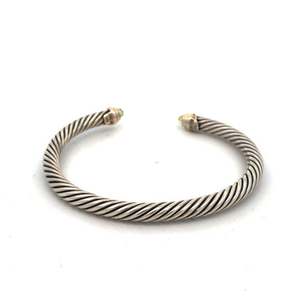David Yurman Sterling Silver 14K Gold Peridot 5mm Classic Cable Cuff Bracelet