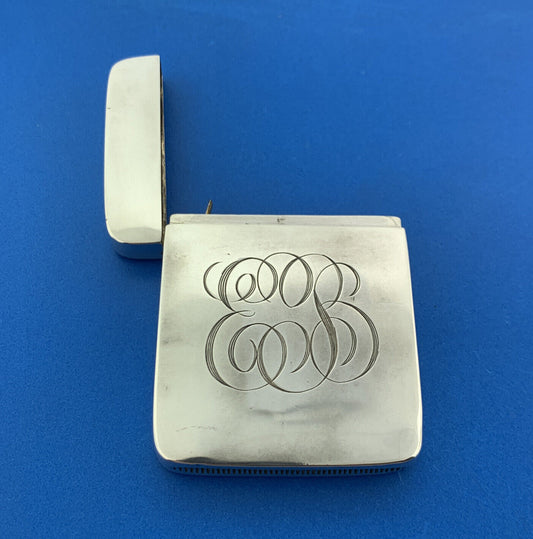 Victorian Art Nouveau 925 Sterling Silver Monogrammed Match Safe Vesta Case