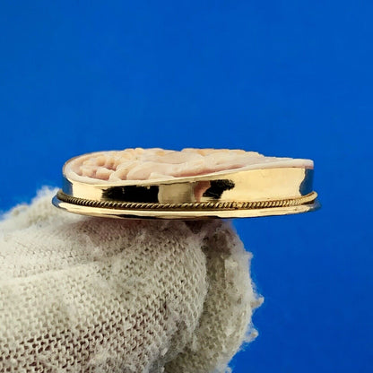 Italy 18K Yellow Gold Cameo Carved Shell Fruit Basket Cameo Stud Earrings