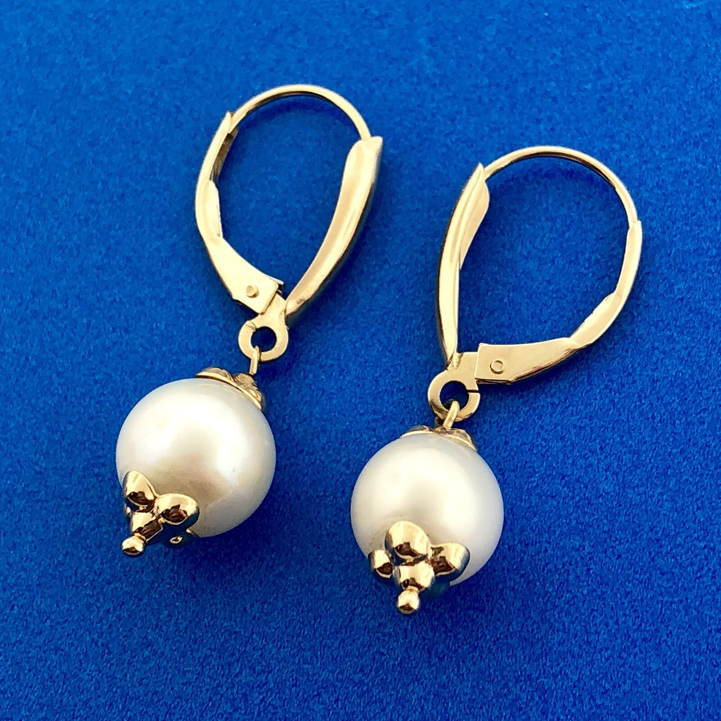 Vintage 14K Yellow Gold Pearl Wedding Birthstone Dangle French Back Earrings