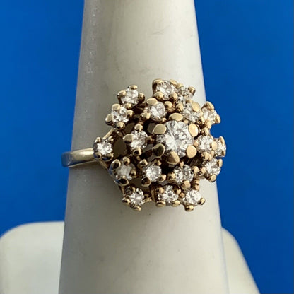 Vintage 14K Yellow Gold Diamond Cluster Tiered Dome Cocktail Ring