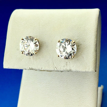 Stunning 14K Yellow Gold Round 4tcw Cubic Zirconia Wedding Bling Stud Earrings