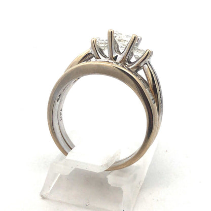 ZEI 14K White Gold Princess Cut Diamond Channel Set Accent Bridal Band Ring Set