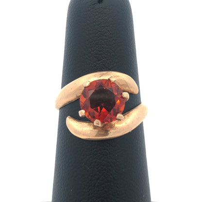 Modernist 10K Yellow Gold Orange Tourmaline Solitaire Statement Cocktail Ring