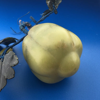 Mid Century Hand Carved Jade Gourd Mirliton Pear Fruit With Leaves