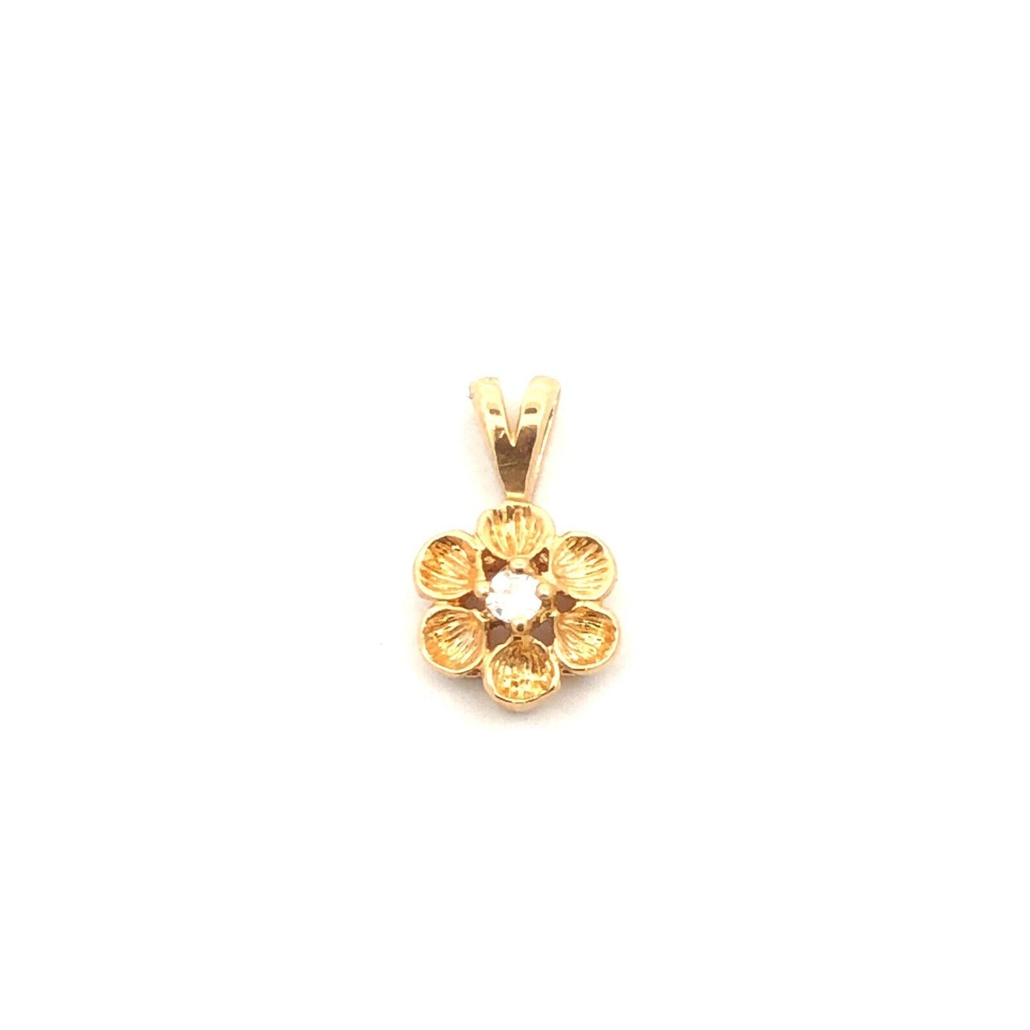 Vintage 14K Yellow Gold Round White Topaz Flower Petite Pendant