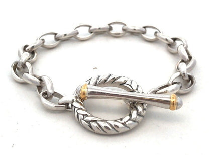 Estate 925 Sterling Silver Gold Vermeil Two Tone Chain Toggle Charm Bracelet