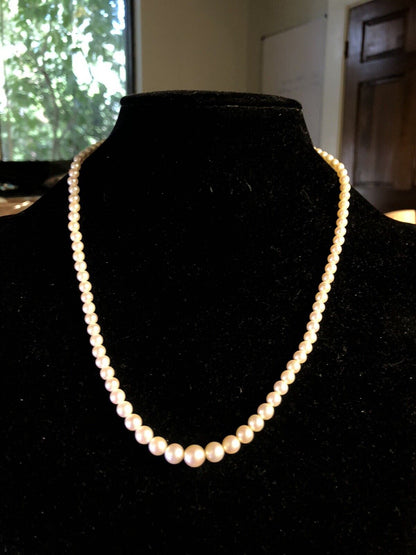 Vintage Designer 925 Sterling Silver Graduated Round Pearl Beaded Necklace