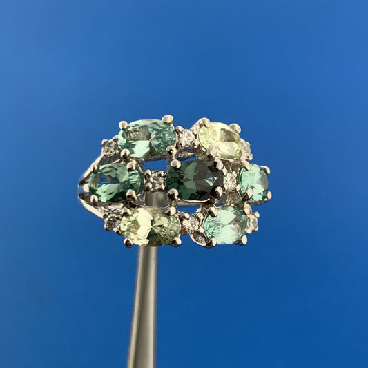 Joe Esposito ESPO Sterling Silver 925 Green Amethyst Quartz CZ Cluster Ring