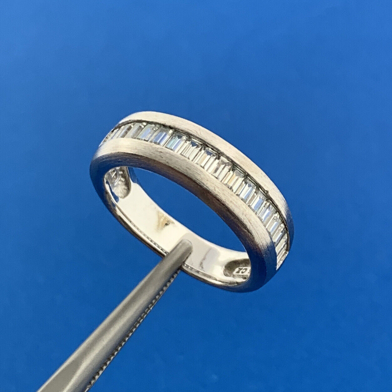 Designer SW Sterling Silver 925 Baguette CZ Brushed Channel Set Ring Size 6