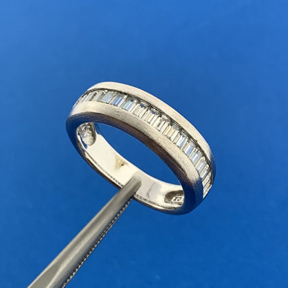 Designer SW Sterling Silver 925 Baguette CZ Brushed Channel Set Ring Size 6
