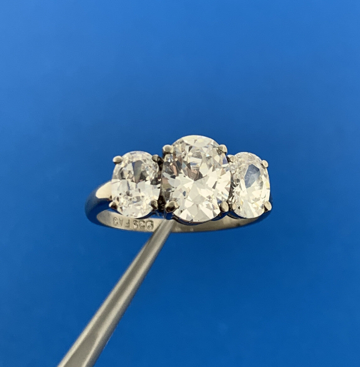 Designer FAS Sterling Silver Cubic Zirconia Oval Trio Anniversary Cocktail Ring