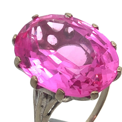 Designer 10k White Gold Oval Cut Hot Pink Sapphire Statement Cocktail Ring