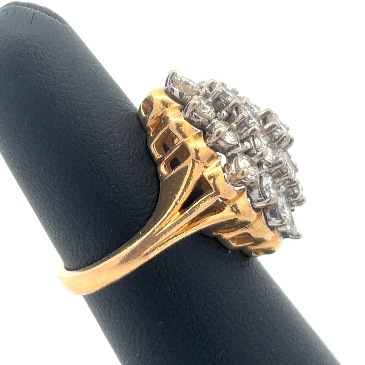 Vintage Designer 14K Yellow Gold Diamond Cluster Waterfall Cocktail Ring