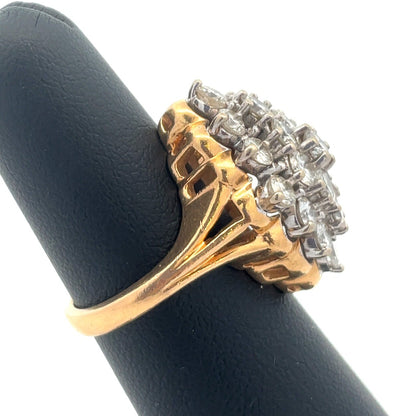 Vintage Designer 14K Yellow Gold Diamond Cluster Waterfall Cocktail Ring