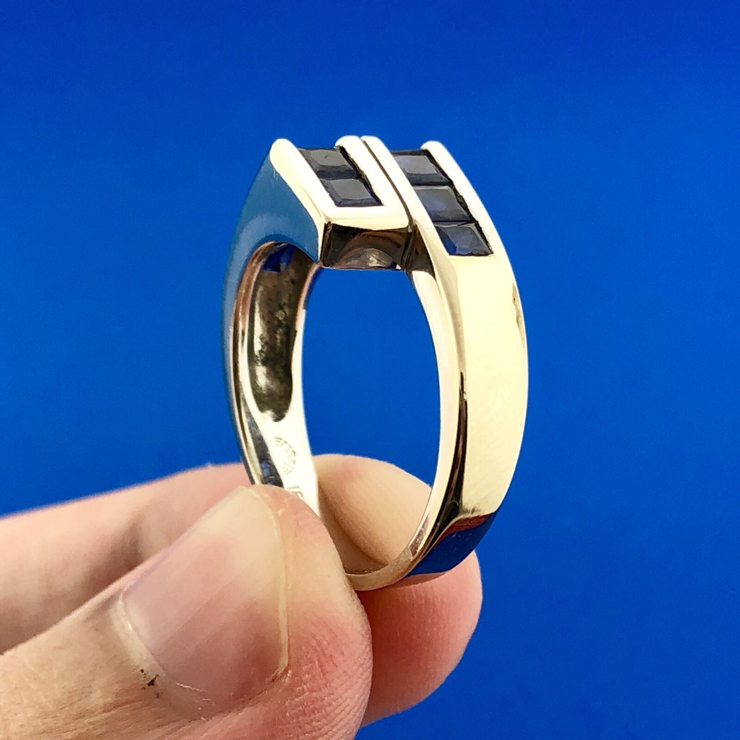 Modernist 18k White Gold Sapphire September Anniversary Birthday Abstract Ring