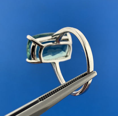 Designer Sterling Silver Rectangle Green Topaz Solitaire November Occasion Ring