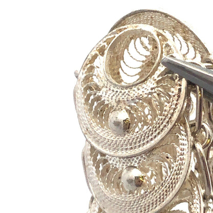 Designer 925 Sterling Silver Round Disc Panel Filigree Detail Toggle Bracelet