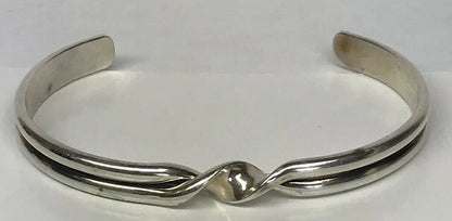 Vintage Sterling Silver 925 Modernist Twist Open Cuff Bracelet