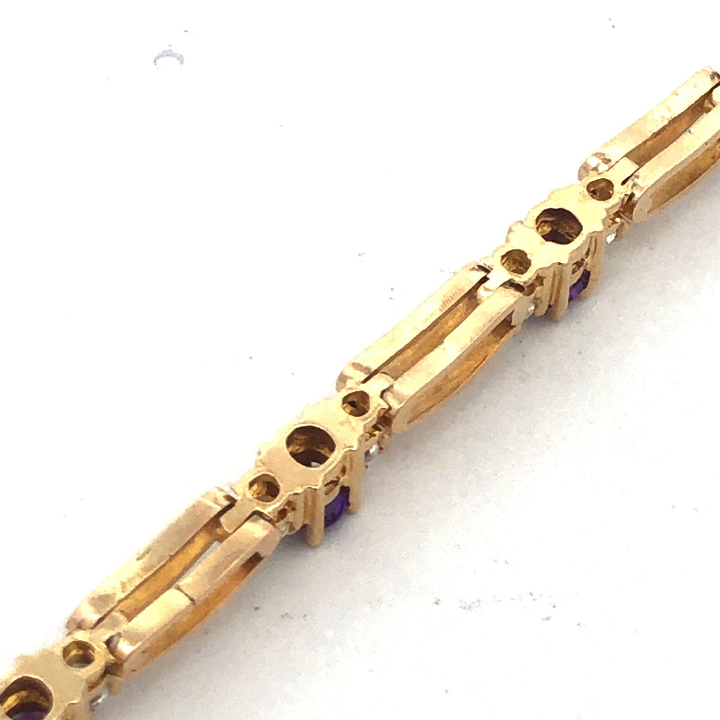 14K Yellow Gold Amethyst White Topaz Accented Station Tennis Bracelet