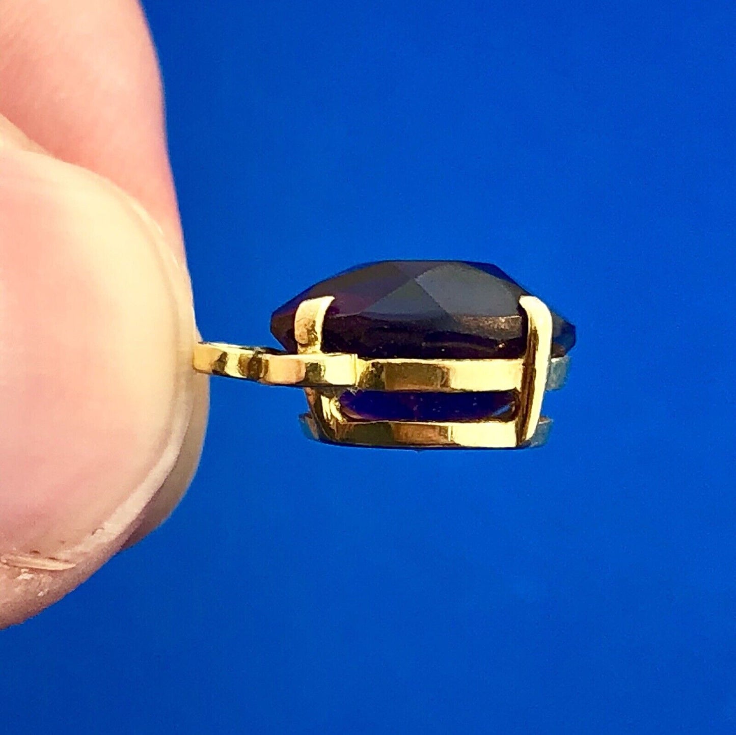 14K Yellow Gold Amethyst Solitaire February Anniversary Statement Pendant