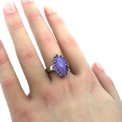 Vintage GSJ 925 Sterling Silver Marquise Purple Jade Amethyst Halo Cocktail Ring