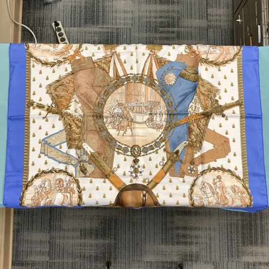 Hermes Carre 90 100% Silk Twill Napoleon Periwinkle Insect Bee Neckerchief Scarf