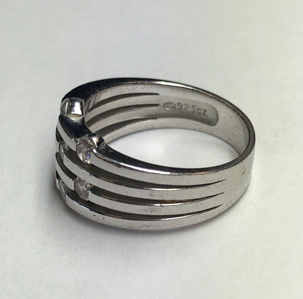 Designer Sterling Silver 925 Cubic Zirconia Station Wedding Anniversary Ring