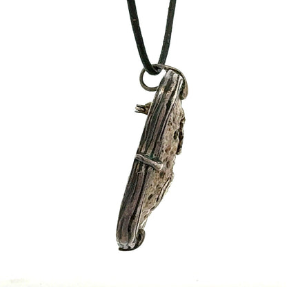 Vintage Sterling Silver Stone Carved Horse Statement Pendant Leather Necklace