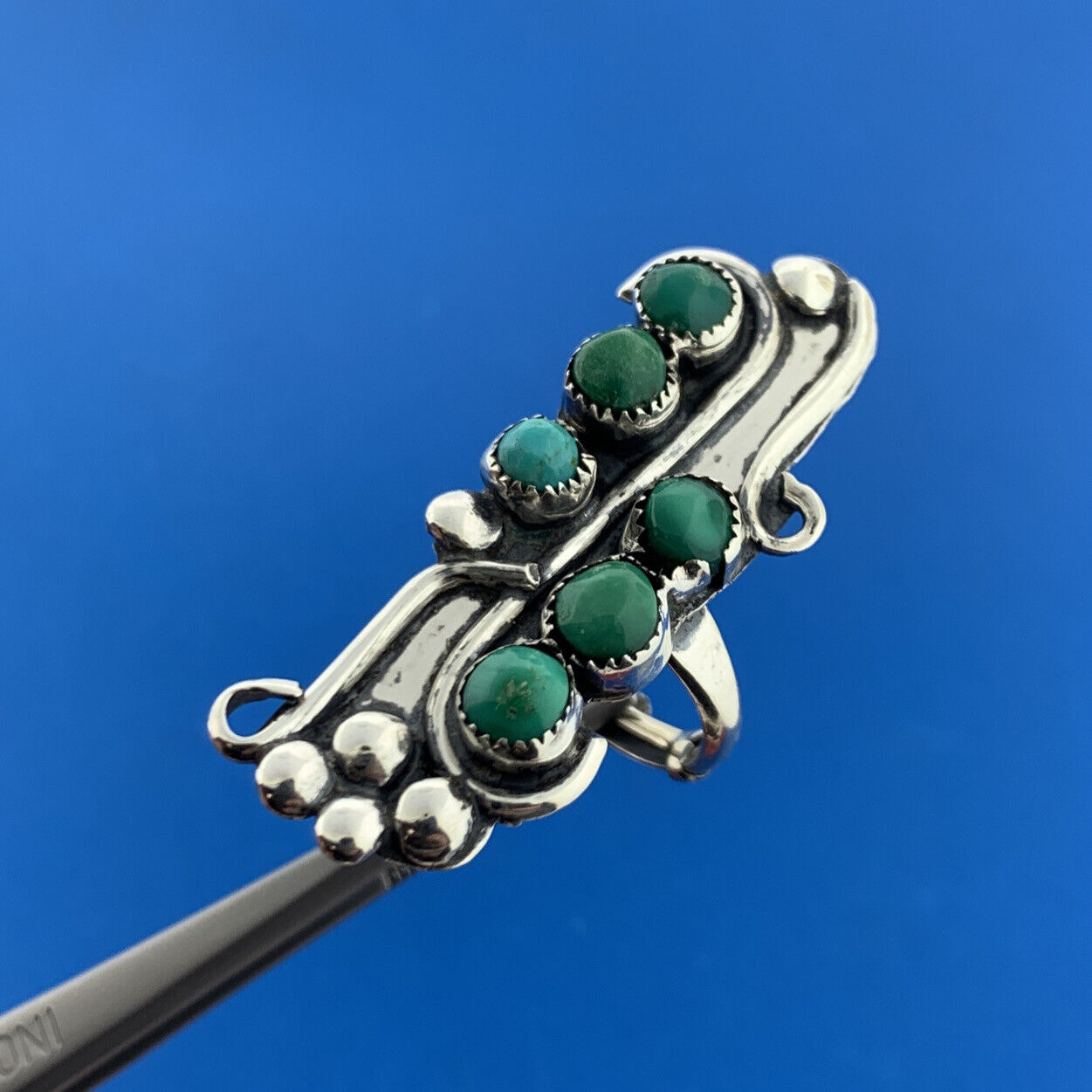 Native American Old Pawn 925 Sterling Silver Turquoise Cabochon Statement Ring