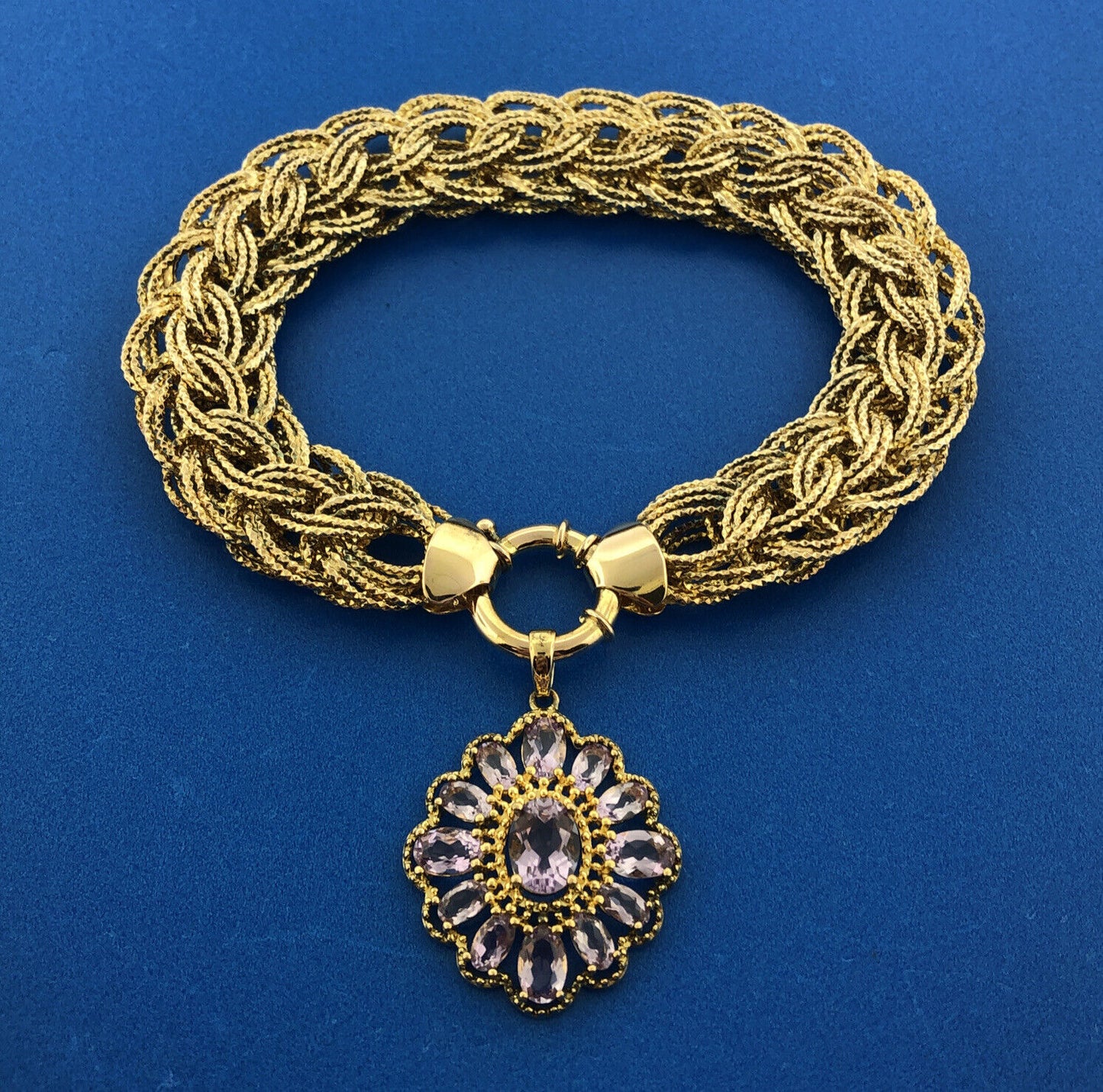 Designer OT Turkey 925 Sterling Silver Vermeil Amethyst Triple Link Bracelet