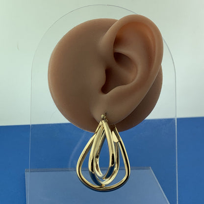 Retro 14K Yellow Gold Modernist Tubular Statement Pear Bell Dangle Drop Earrings
